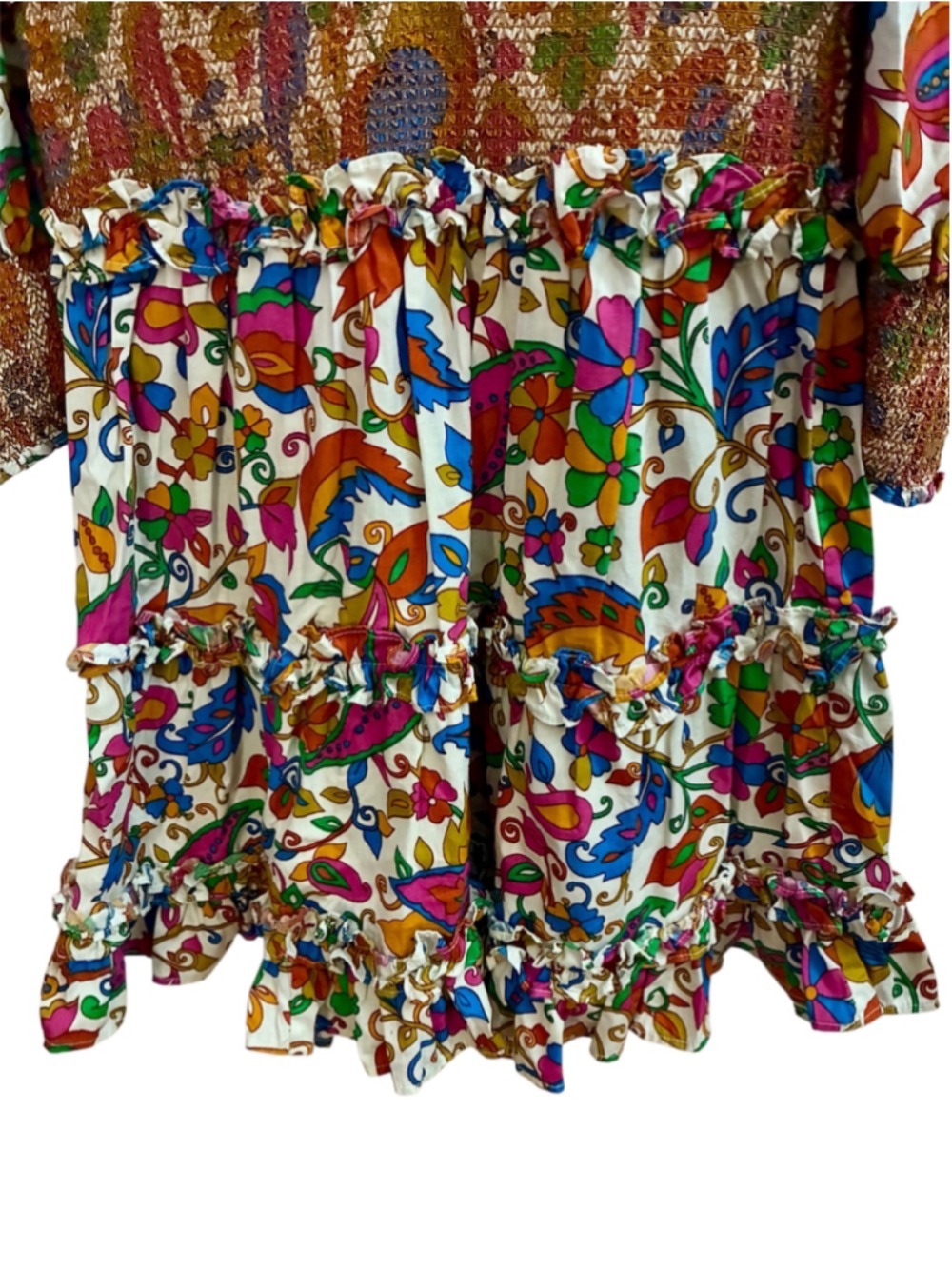 House of Harlow 1960 Nicole Richie Floral Puff Sleeve Smocked Mini Dress Medium - Picture 5 of 11